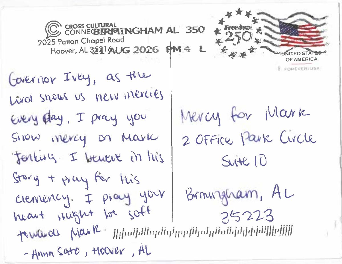 The handwritten message Anna Sato of Hoover sent to Governor Ivey.