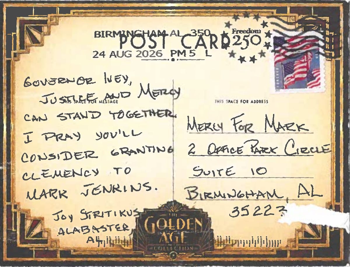 The handwritten message Joy Stritikus of Alabaster sent to Governor Ivey.