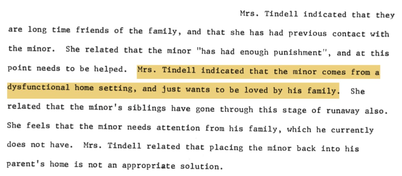 Excerpt from a report recording that Mark came from a dysfunctional home and wanted to be loved by his family